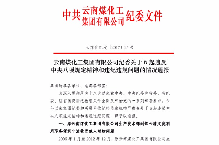 谈球吧集团有限公司纪委关于6起违反中央八项规定精神和违纪违规问题的情况通报